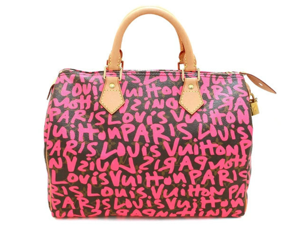 LOUIS VUITTON Monogram Graffiti Speedy Fuschia Pink Handbag